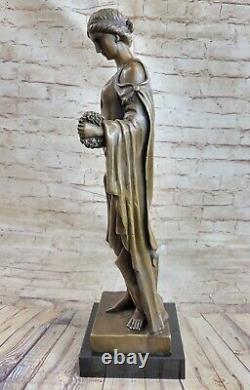 53 CM Western Art Déco Pure Bronze Femme Jeune Fille Foire Bureau Sculpture