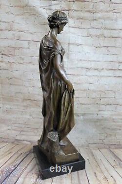 53 CM Western Art Déco Pure Bronze Femme Jeune Fille Foire Bureau Sculpture