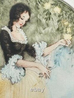 A. FERAT rare gravure Art Déco signée &numérotée beau cadre portrait jeune femme