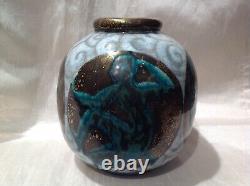 ART DECO Vase céramique craquelé à décor corps de femme signé