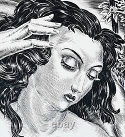 Albert Decaris (attribué) Femme art déco superbe grande pointe sèche 1940 71x49