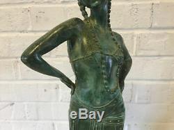 Ancien Art Déco Vert Patiné Bronze Sculpture Russe Danseuse Femme