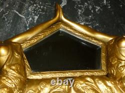 Ancien Miroir Biseaute & Danseuses Art Deco Sur Plaque De Marbre Femme En Regule