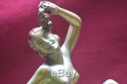 Ancien Statue Pltre Femme Nu Salvator Melani Decor Cheminee Art Deco Pas Bronze