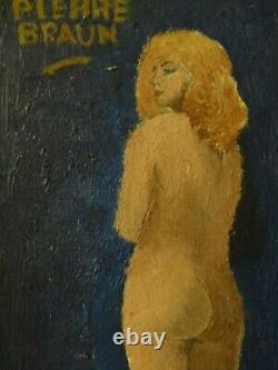 Ancien Tableau Peinture Huile Toile Portrait Femme Nue Art Deco Signe Braun