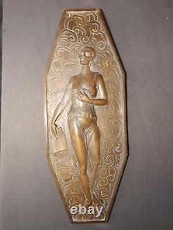 Ancien bas relief plaque en bronze art deco sculpture femme 2 faces différentes