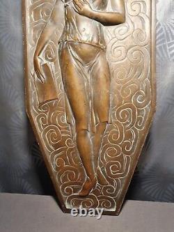 Ancien bas relief plaque en bronze art deco sculpture femme 2 faces différentes