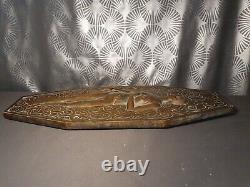 Ancien bas relief plaque en bronze art deco sculpture femme 2 faces différentes