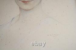 Ancien tableau, dessin crayon, portrait de femme Art Déco, signé André MULLER 33