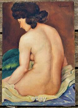 Ancien tableau femme nue signé Varesco epoque 1930 art deco