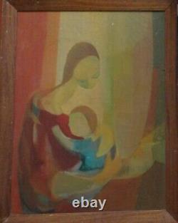 Ancien tableau huile femme maternité art Déco figuratif