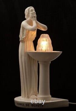 Ancienne Lampe Vichy Source de Beauté Femme Drapée d'Après J. Camus Art Déco