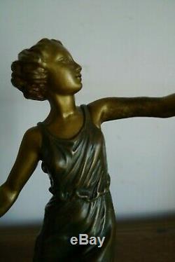 Ancienne Sculpture Bronze Jeune Femme Signee Aurore Onu Epoque Art Deco 1925