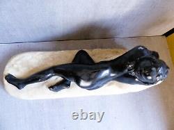 Ancienne Statue ART DECO Platre moulé Femme Baigneuse sur Rocher 41 x 14 x 24