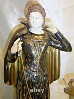 Ancienne Statue Art Deco Menneville Rochard Sculpture Femme Levrier French Art