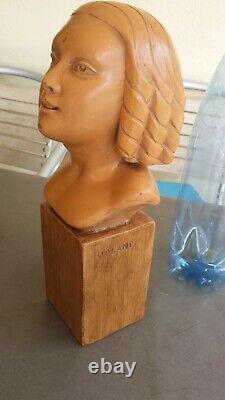 Ancienne sculpture ART DECO tête de femme en TERRE CUITE D'ART signée RIOLAND