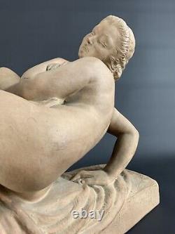 Ancienne sculpture Marcel Bouraine art déco jeune femme nue Mouvement au drapé