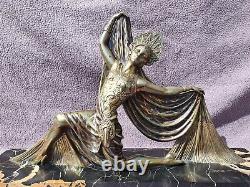 Ancienne sculpture en bronze art deco 1920 1930 H. MOLINS statue femme danseuse