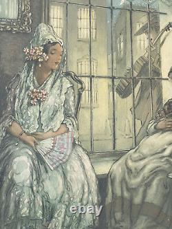 André Lambert gravure Art Déco 1927 signée Serenade jeune femme espagnole