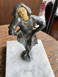 Antique Art Déco Flapper Figurine Presse-Papier Femme Statuette Bille Rare 1930s