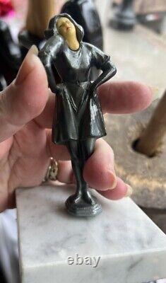 Antique Art Déco Flapper Figurine Presse-Papier Femme Statuette Bille Rare 1930s