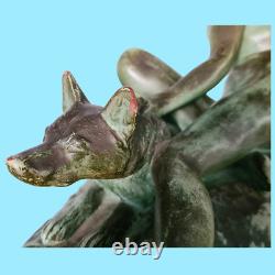 Antiquité art déco sculpture statue Femme chien berger allemand L Riché