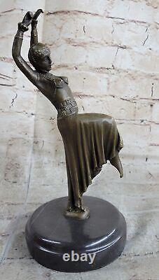 Art Déco Bronze Femme Signée Chiparus Musée Qualité Sur Marbre Base Figurine Art