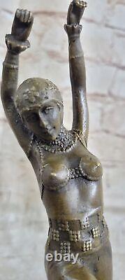 Art Déco Bronze Femme Signée Chiparus Musée Qualité Sur Marbre Base Figurine Art