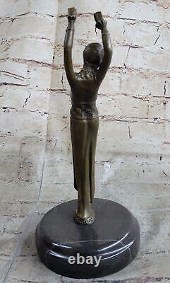 Art Déco Bronze Femme Signée Chiparus Musée Qualité Sur Marbre Base Figurine Art