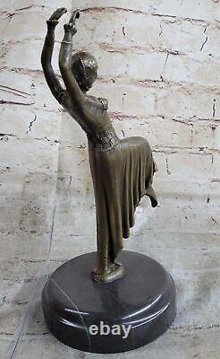 Art Déco Bronze Femme Signée Chiparus Musée Qualité Sur Marbre Base Figurine Art