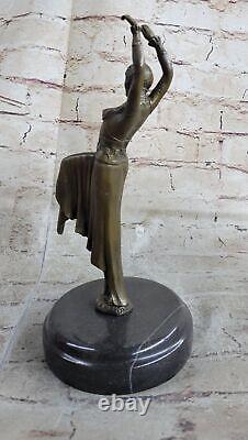 Art Déco Bronze Femme Signée Chiparus Musée Qualité Sur Marbre Base Figurine Art