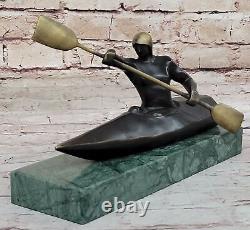 Art Déco Bronze Statue De Abstrait Femelle Femme Sur Bateau Canoë Sculpture Deal