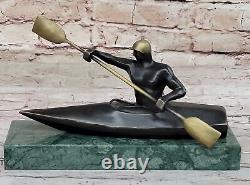 Art Déco Bronze Statue De Abstrait Femelle Femme Sur Bateau Canoë Sculpture Deal