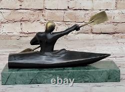 Art Déco Bronze Statue De Abstrait Femelle Femme Sur Bateau Canoë Sculpture Deal