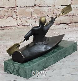 Art Déco Bronze Statue De Abstrait Femelle Femme Sur Bateau Canoë Sculpture Deal