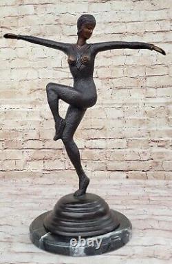 Art Déco Chiparus Femme Danseuse Sculpture Avec Deux Ton Patine