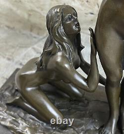 Art Déco Érotique 3 Chair Femme Bronze Sculpture Marbre Base Statue Décor