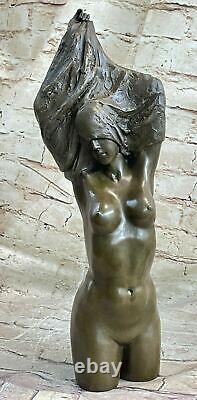 Art Déco Fait Chair Femelle Femme Buste Bronze Sculpture Figurine Figure