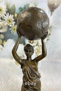 Art Déco Fait Nue Femme Atlas Bronze Fonte Par'Lost' Cire Bronze Affaire