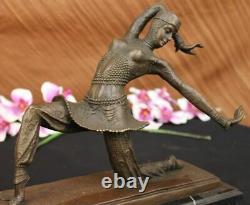 Art Déco Fonte Bronze Demetre Chiparus Joli Jeune Femme Statue Sculpture Marbre
