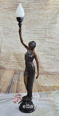 Art Déco / Nouveau Fonte Haut Femme Français Lampe Bronze Sculpture Statue Deal