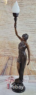 Art Déco / Nouveau Fonte Haut Femme Français Lampe Bronze Sculpture Statue Deal