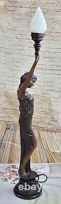 Art Déco / Nouveau Fonte Haut Femme Français Lampe Bronze Sculpture Statue Deal