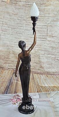 Art Déco / Nouveau Fonte Haut Femme Français Lampe Bronze Sculpture Statue Deal