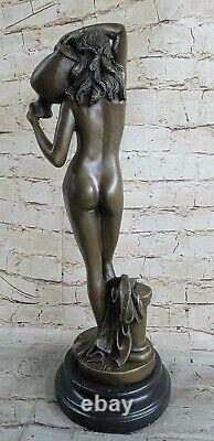 Art Déco Nouveau Nymphe Femme Fille Signée Bronze Sculpture Statue Figurine Nu