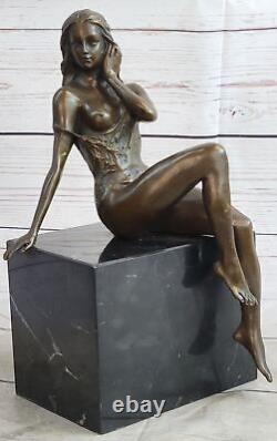 Art Déco Sculpture Chair Fille Femme Nue Déesse Bronze Statue Figurine Art