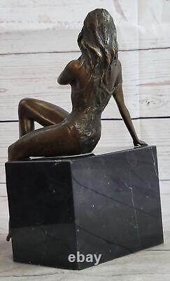 Art Déco Sculpture Chair Fille Femme Nue Déesse Bronze Statue Figurine Art