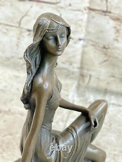 Art Déco Sculpture Chair Fille Femme Nue Déesse Bronze Statue Figurine Solde