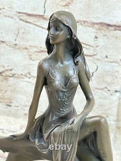 Art Déco Sculpture Chair Fille Femme Nue Déesse Bronze Statue Figurine Solde Nr