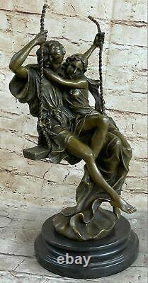 Art Déco Sculpture Femme Et Homme Amoureux Sit Swing Stay Fermer Bronze Affaire